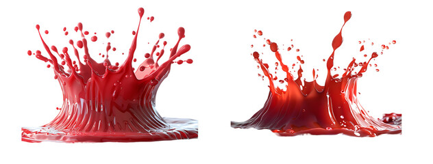 red splash with droplets and bauble, isolated on a transparent background with a PNG format. syrup red flowing.