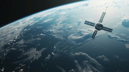 A view of a satellite in Earth orbit, with the dark expanse of space contrasting with the brightness of the planet below