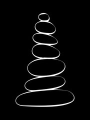 Balance stone pyramid silhouette. Pebble harmony tower. Zen, meditation, relaxing or tranquility vector concept isolated on black background