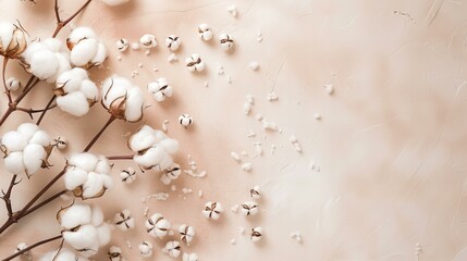 cotton plant beige background with copy space 