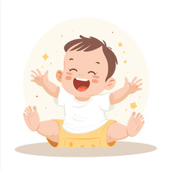 baby happily, The color is very simple and fresh, flat vector, white background. Created with Generative AI