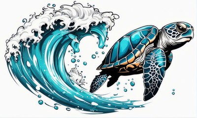 Image of sea turtle on white background. For educational materials for kids, game design, animated movies, tourism, stationery, Tshirt design, posters, postcards, childrens books.