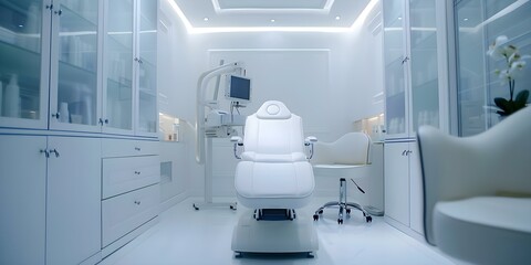Skin Care: Body Treatment Machine in a White Room at a Cosmetology Center. Concept Skin Care, Body Treatment Machine, White Room, Cosmetology Center