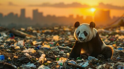Polluted world. Garbage and waste. Animals suffer from pollution. Ecological disaster concept....