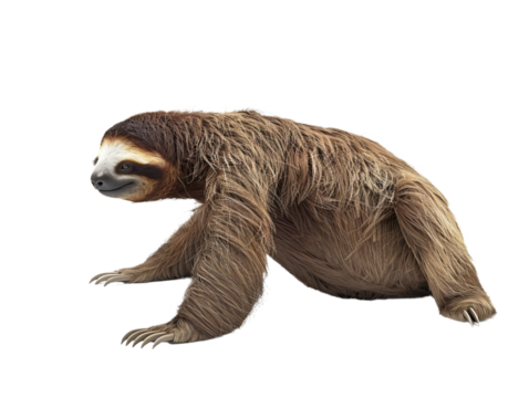 lazy arboreal sloth cutout isolated on white, side view