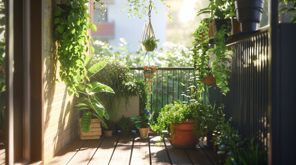 Fototapeta na wymiar Small urban balcony garden