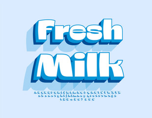Fototapeta premium Vector artistic Emblem Fresh Milk. Modern 3D bright Font. Creative Alphabet Letters and Number set.