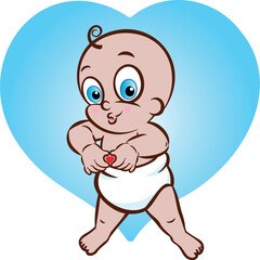 Vector illustration of a baby boy in diaper making a heart sign or shape - 766466982