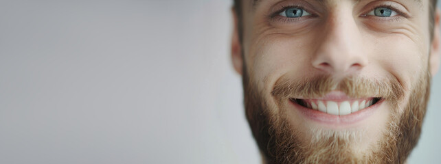 Fototapeta premium Close-up of a Cheerful Bearded Man with a Confident Smile, Perfect for Positive Branding