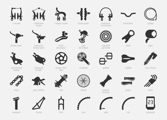 Bicycle Parts Vector Icon Set in Glyph Style