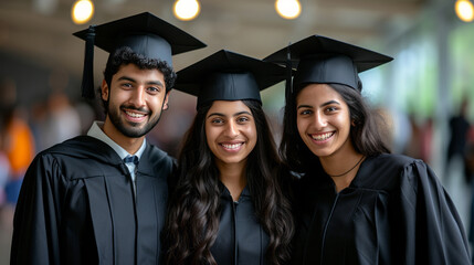 Multiracial graduates smiling, success and diversity in education concept.