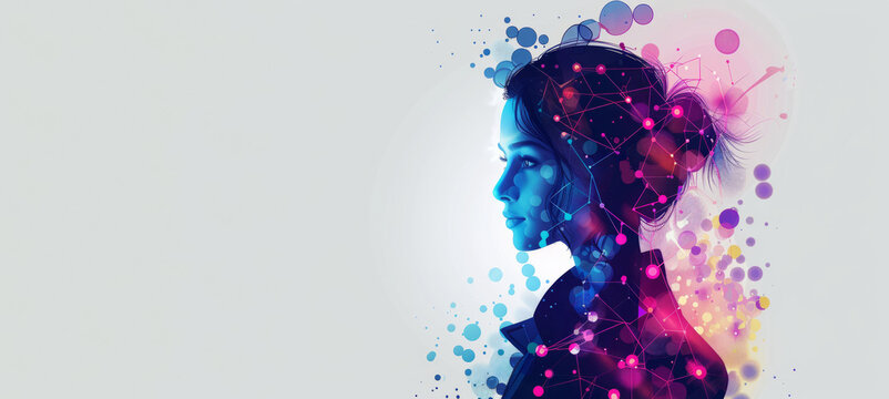 A woman's face is shown in a colorful, abstract style. a sense of creativity and imagination. international day of women and girls in science wallpaper, women's day, real woman empowerment