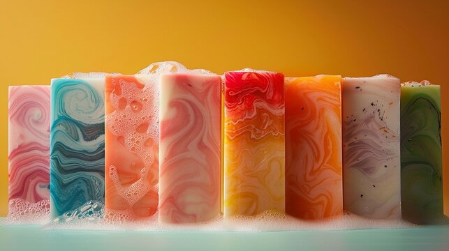 Design an innovative concept where soap bars showcase a progressive story through hidden layers of images Capture the essence of discovery and surprise as the user unveils different visuals with every
