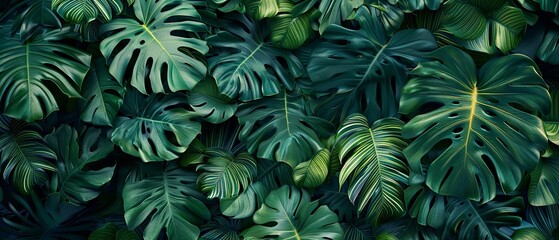 A Dense tropical leaves with a deep green hue