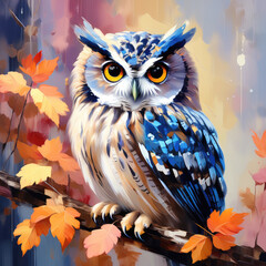 Owl bird colorful art painting.