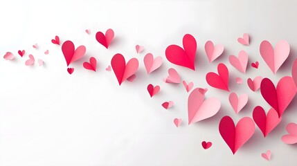 Valentine's day background with paper hearts on white, copy space concept for love and romance