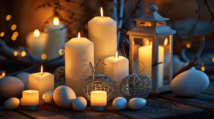 Easter Candles and Lanterns Illuminating Dim Surroundings