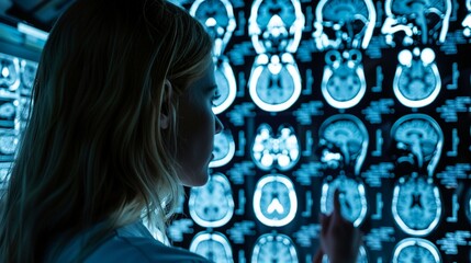 Neuroscientist imaging brain activity using functional magnetic resonance imaging (fMRI). - obrazy, fototapety, plakaty