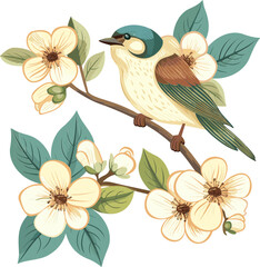 Avian Swallow Harmony Birds Perched Among Blossoms Vector Element