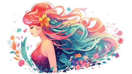 Summer mermaid with brushair fantasy drawing digital