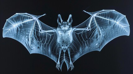 An X-ray image of a bat with its wings spread