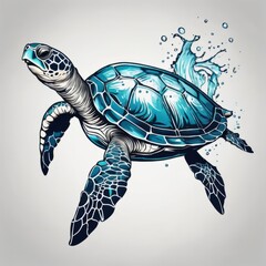 Obraz premium Turtle moves gracefully through water, its movements fluid, effortless. For fashion, clothing design, animal themed clothing advertising, as illustration for interesting clothing style, Tshirt design.