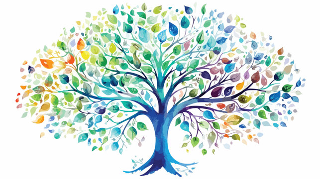 Tree Of Life Watercolor Tree Flat vector isolated on