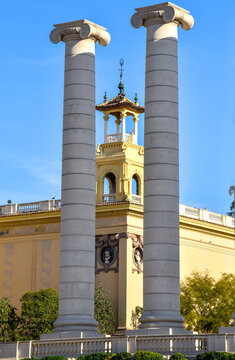 View of a corner tower in montjuic Barcelona