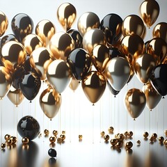 Gold and Black Birthday Balloons with white Background