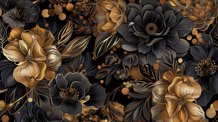Fototapeta premium Abstract elegant black and gold floral design as wallpper background illustration