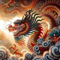 Fototapeta premium Enchanting Scene Chinese Dragon Soaring in the Sky