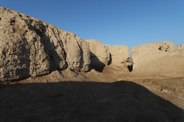 Ancient city of kish , 3100 bc , al-ahmar hill in Babylon in Iraq , ancient ruins with blue sky 