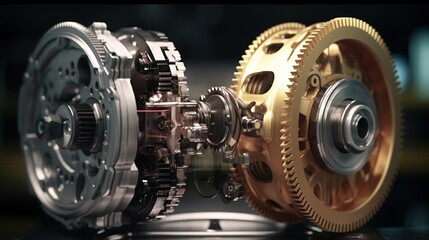 Split comparison view of different old vs new car automatic transmission gear part at garage or repair factory station.