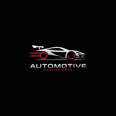 Auto stylized car logo design,  sport vehicle concept on black background. Vector illustration