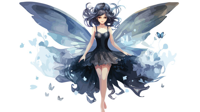 Watercolor Black Fairy. Night Fairy Flat vector 
