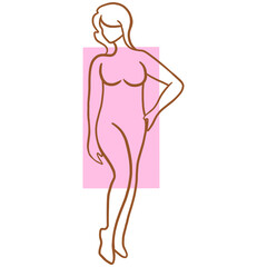 Female Body Rectangular Type With Geometric Shape, , Woman's body line art illustration on transparent background
