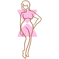 Female Body Hourglass Type With Geometric Shape, , Woman's body line art illustration on transparent background