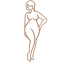 Woman's Pear Body Shape Line Art, , Woman's body line art illustration on transparent background