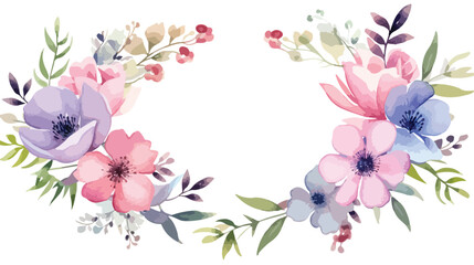 Fototapeta na wymiar Watercolor Floral Wreath Flat vector isolated on white