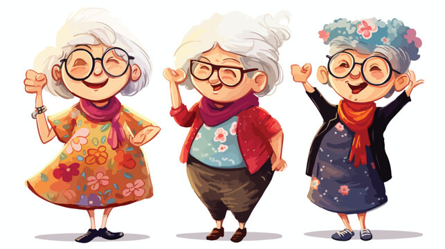 Watercolor Funny Old Ladies Flat vector