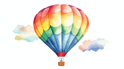 Watercolor Hot Air Balloon Flat vector isolated on white