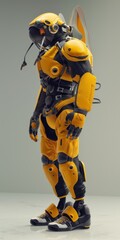 Scary wasp, giant insect, bumblebee athlete. The robot is big.  Anthropomorphic concept, 3d, background image for mobile phone, ios, Android, banner for instagram stories, vertical wallpaper