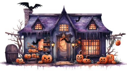 Fototapeta na wymiar Watercolor spooky Halloween shop Flat vector 