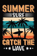 Summer Surf Catch the Wave retro vintage t-shirt design