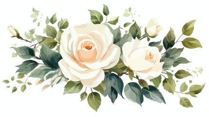 White Roses Watercolor Flat vector isolated on white