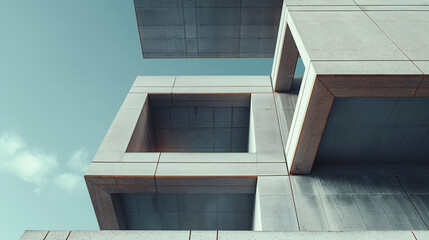 Arquitectura brutalista, minimalista, de hormigón visto con formas geométricas monocromáticas