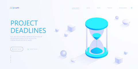 Sand hourglass icon. Time management, project deadlines, effective work organization, clock timer, office working time concept. Isometric vector illustration for visualization of business presentation - 766479551