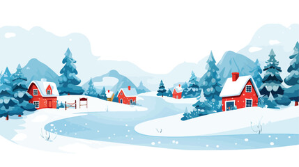 Winter Village Flat vector isolated on white background