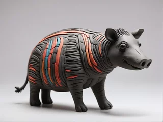 Fotobehang Handmade plasticine clay happy funny cartoon toy tapir figurine for children © Tetiana