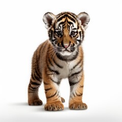 Naklejka premium one tiger cub on a white background.